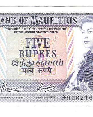MAURITIUS 6 monete 1 banconota d'epoca Rupie