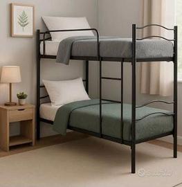 letto singolo a castello  tubolare nero 