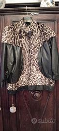 Giubbotto in pelle con inserti in leopardo vero