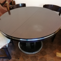 Tavolo rotondo allungabile nero modernariato + 4 s