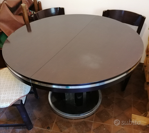 Tavolo rotondo allungabile nero modernariato + 4 s