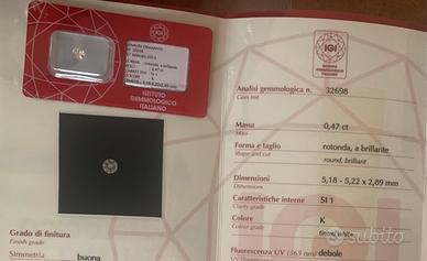 Diamante certificato IGI 0.47 ct Brillante
