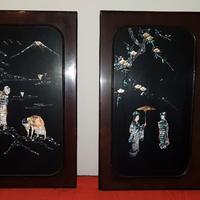 Coppia di pannelli in legno originali giapponesi