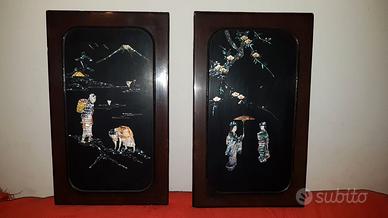 Coppia di pannelli in legno originali giapponesi