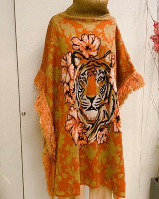 Poncho Cappa tigre frange TwinSet Simona Barbieri