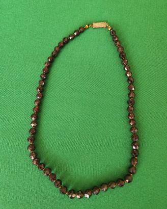Collana perle di granato rosso sfaccettato