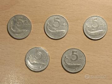 5 MONETE DA 5 LIRE DEL 1954 RARISSIMA
