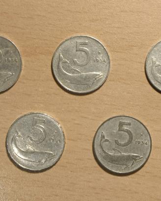5 MONETE DA 5 LIRE DEL 1954 RARISSIMA