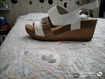 Scarpe sandalo estivo da donna bianco e bronzo