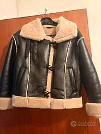 Giacca montone sintetico nero e beige con alamari