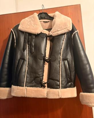 Giacca montone sintetico nero e beige con alamari