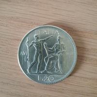 Moneta Vittorio Emanuele III 20 Lire 1928 Littore