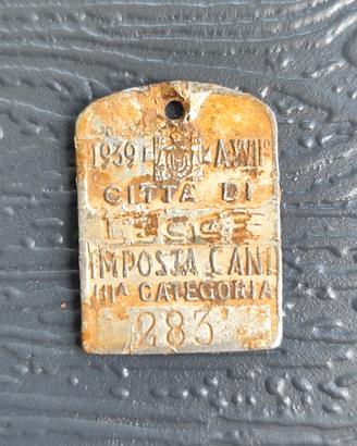 Rara Medaglietta tassa Cani 1939 - Comune di Lecce