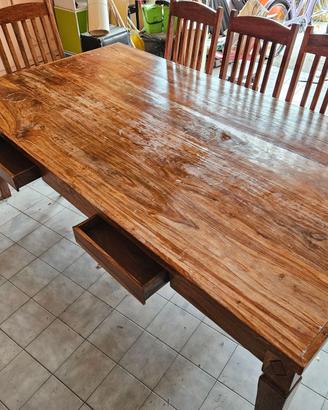 Tavolo XL in legn Massello+ 4 Sedie (Stile Etnico)