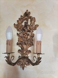  2 applique da parete vintage in legno e metallo 