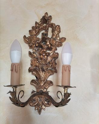  2 applique da parete vintage in legno e metallo 