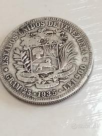 Rara moneta 5 Bolivares Argento anno 1935