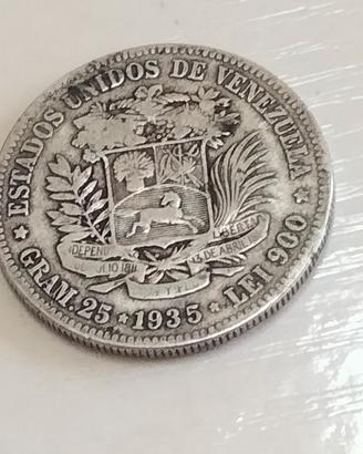 Rara moneta 5 Bolivares Argento anno 1935