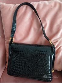 borsa vintage vernice nera vitello stampato cocco