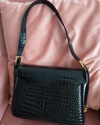 borsa vintage vernice nera vitello stampato cocco
