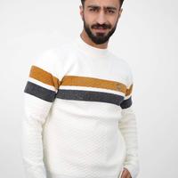 Maglione Uomo Beige/Panna con Fasce Mustard