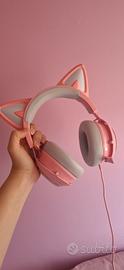Cuffie gaming over-ear rosa con orecchie