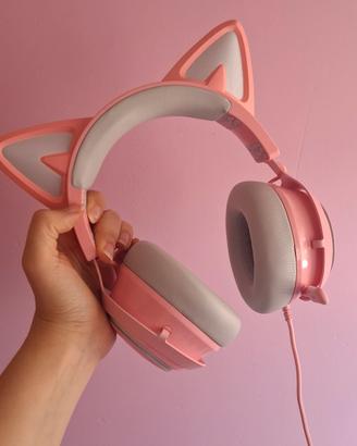 Cuffie gaming over-ear rosa con orecchie