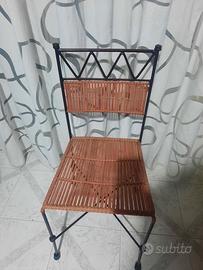 4 sedie in ferro battuto e midollino stile etnico