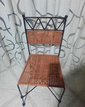 4 sedie in ferro battuto e rattan