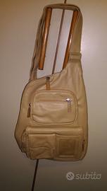 Borsa Monospalla Multitasche in Pelle Beige Nuova