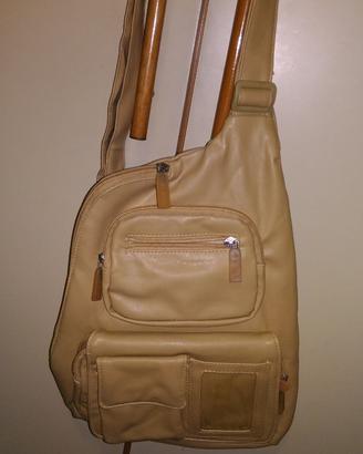 Borsa Monospalla Multitasche in Pelle Beige Nuova
