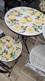Set Tavolo Ferro Battuto Mosaico 60cm 2 Sedie New