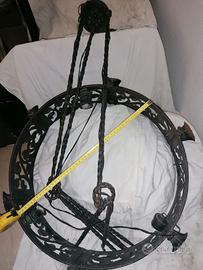 Raro antico lampadario ferro battuto originale del