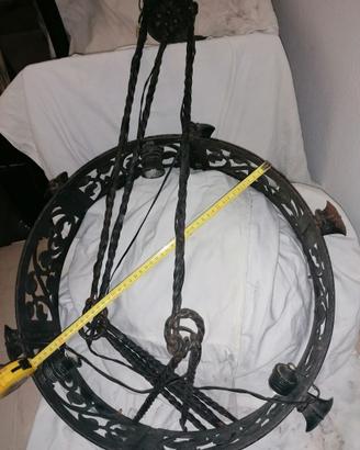 Raro antico lampadario ferro battuto originale del