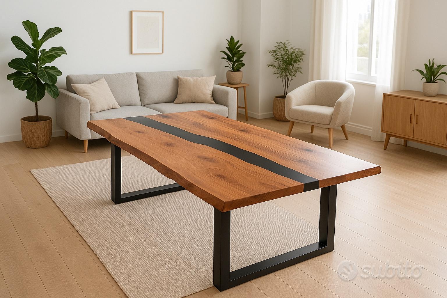 Legno Massello Tavolo Legno E Resina Nera In Resina Epossidica