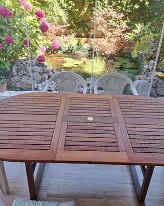 Tavolo da giardino 200x100 in legno con 6 poltrone