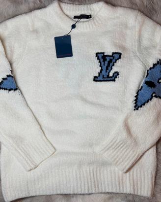 Maglione louis vuitton bianco con dettagli azzurri