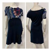 DESIGUAL Vestito abito blu fantasia rossa bianca