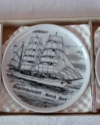6 Piattini da collezione ceramica velieri storici 