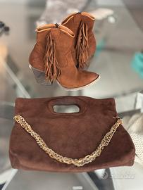 Set borsa e texani con frange