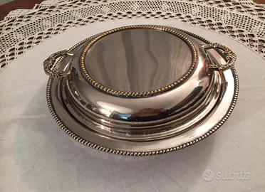 Centro tavola-zuppiera, acciaio inox-anni 80