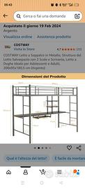 Letto a Soppalco in Metallo con scrivania sotto.