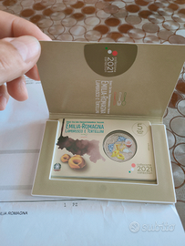 Moneta 5 euro Emilia Romagna lambrusco-tortellini