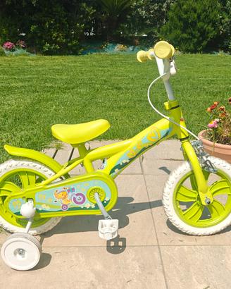 Bicicletta per bambina 12” verde fluo con rotelle