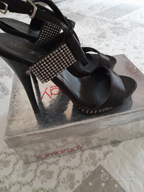 Sandali neri eleganti pelle e raso numero 38