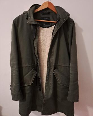 Parka Zara verde militare con interno sherpa Tg.S