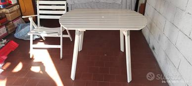 Tavolo pieghevole in legno bianco + 4 sedie