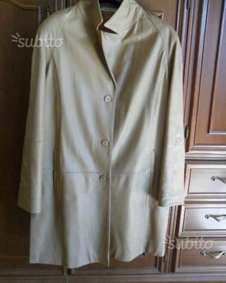 Giacca donna in vera pelle beige lunga