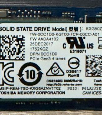SSD NVMe M.2 256GB Toshiba (OEM Dell) 95 %