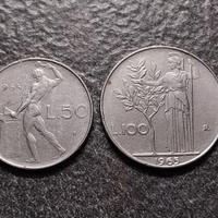 50 Lire Vulcano e 100 Lire Minerva 1965